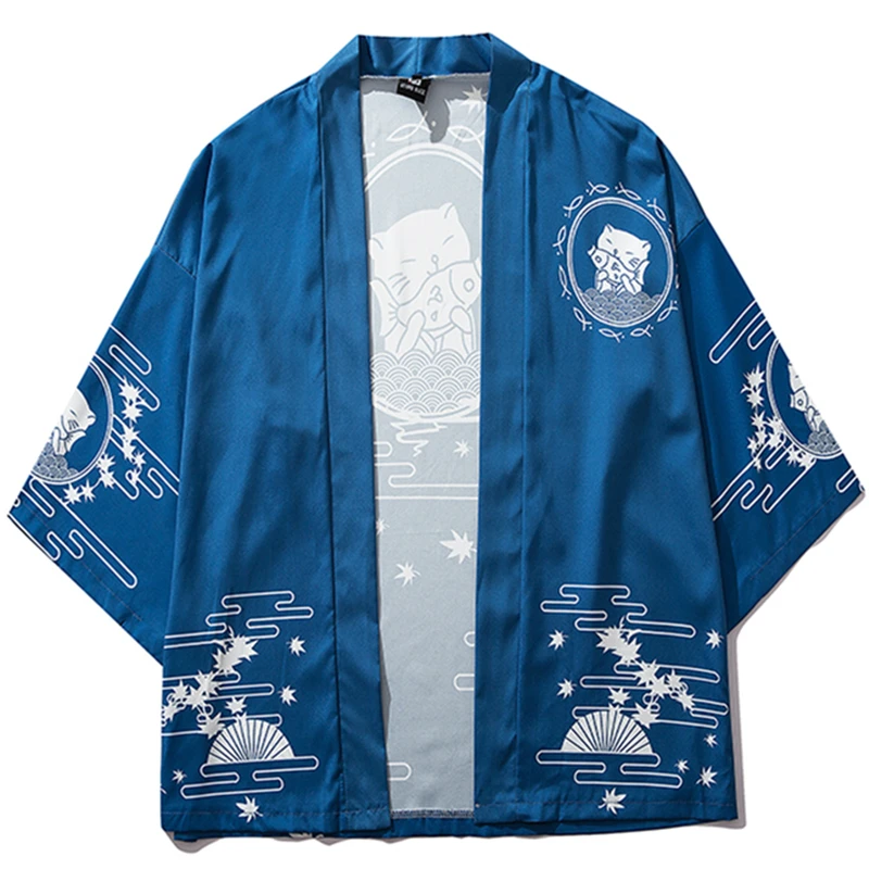 

Kawaii Anime Cosplay Kimono New Design Japan Blue Kimono Haori Yukata Loose Women Men Summer Traditional Clothes Robe National