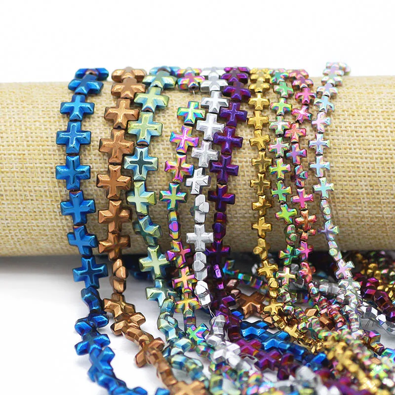 6/8/10 мм Крест Иисуса из гематита синий золотой зеленый натуральный фиолетовый