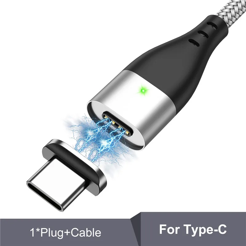 USLION Магнитный кабель Micro USB для iPhone samsung 3A, кабель для быстрой зарядки и передачи данных, Магнитный зарядный кабель usb type C, кабель для телефона Android - Цвет: Silver Type C