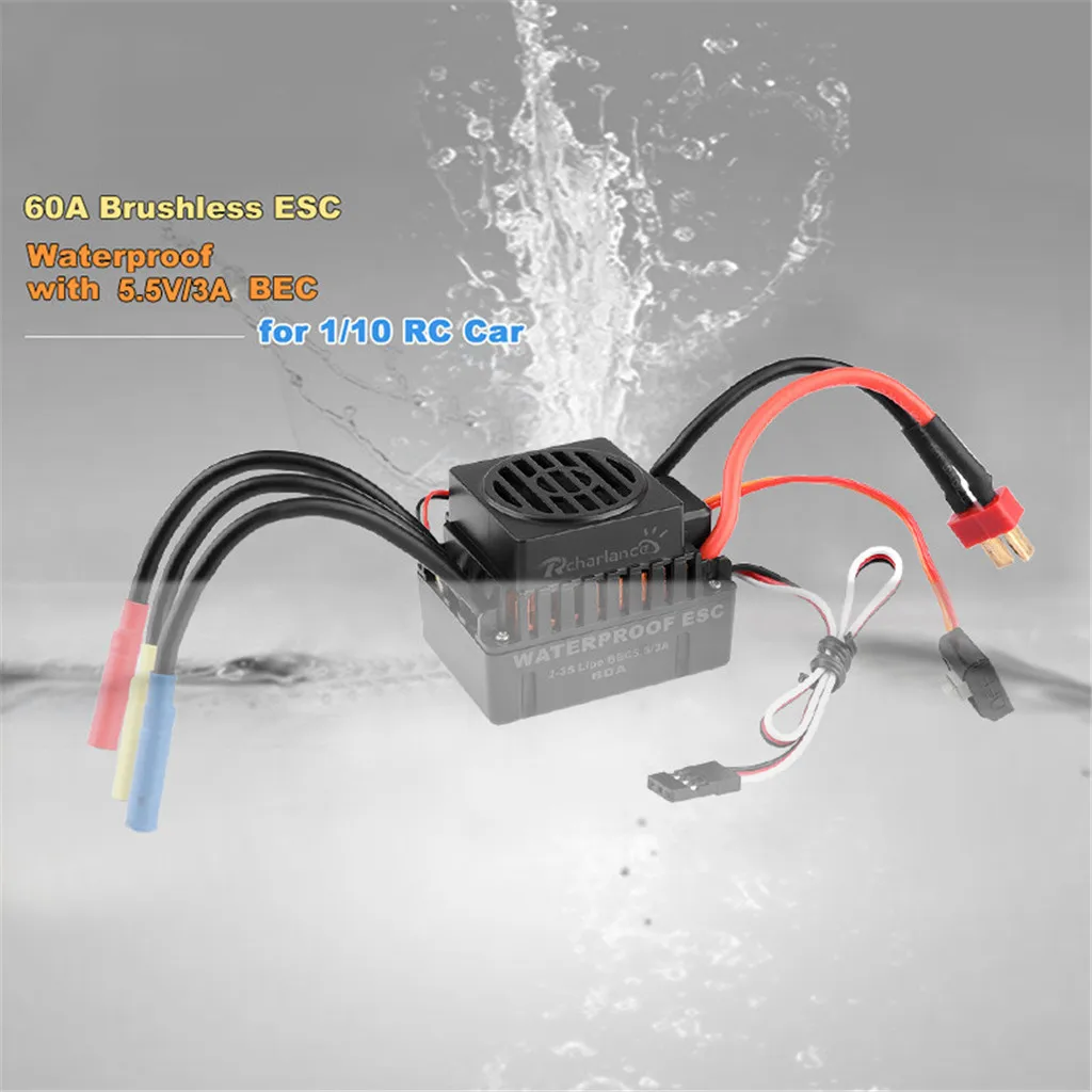 

1pc 60A Brushless ESC Waterproof 3900kv for 1 / 10 RC Car