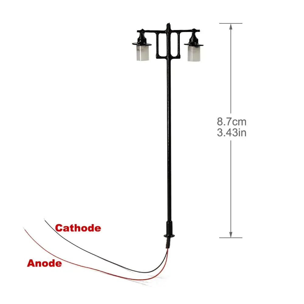 

10pcs/20pcs Model Train HO OO Scale Lamp Post LEDs 1:87 Street Lights 87mm Mini Double Heads Warm White L612