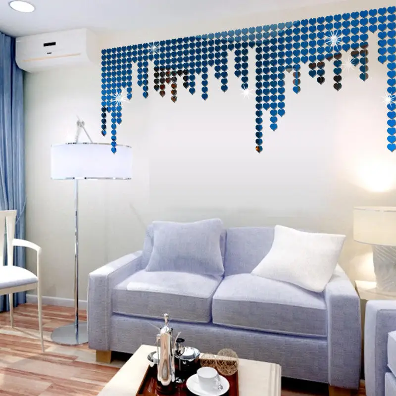 100PCs/Pack Acrylic Mirror 3D Wall Stickers Art Mural Decal Heart Mosaic Room Paper for Kids Home Decoration 2.25*2cm | Дом и сад