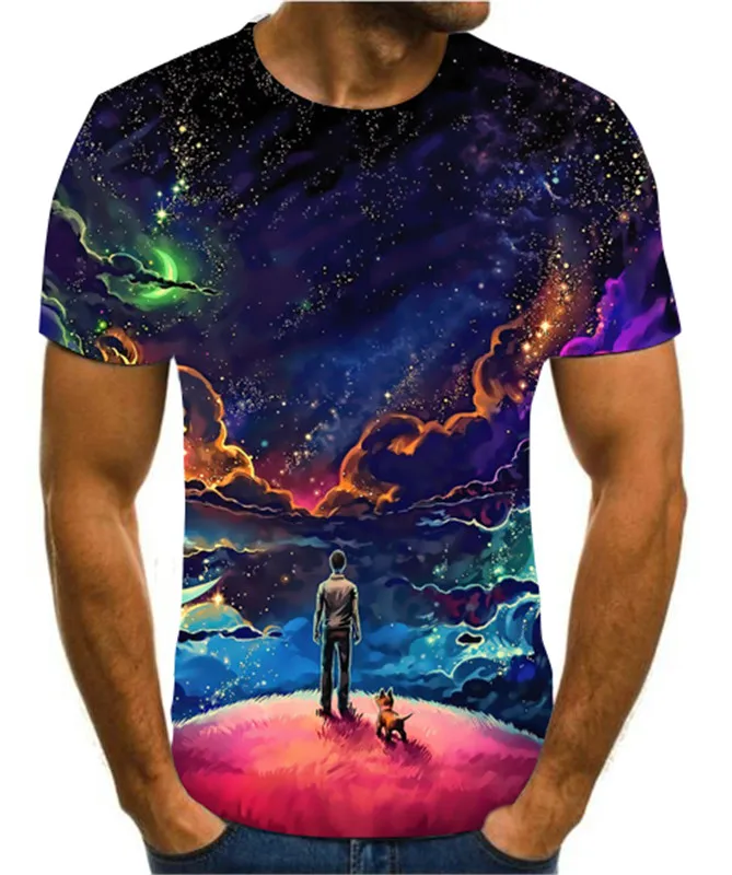 Модная Популярная 3D футболка мужская летняя с принтом научная фантастика ночная