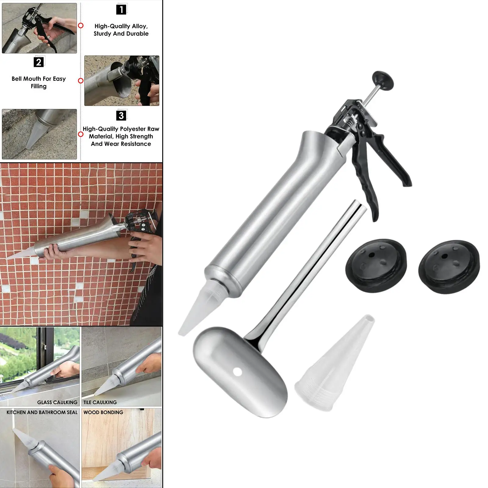 Caulking Gun Tool Thicken Stainless Steel with Nozzles Durable Tile Sealer Manual Grouting Sealant Cement