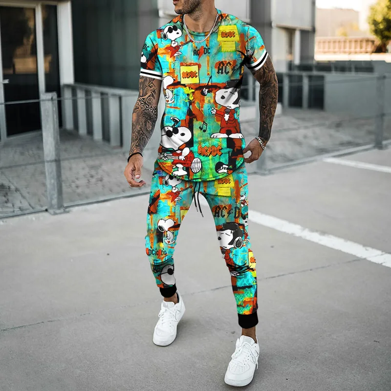 

Men's Suit Casual Sports Fitness Clothes Spring And Summer New 3D Printing Puppy T-shirt Pants 2 Suit Hip-Hop Street Wear S-6XL