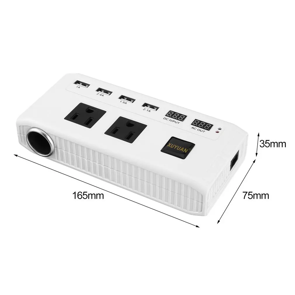 

XUYUAN 500W Portable Car Power Inverter DC 12V to AC Converter 4 USB Ports Car Charger Adapter 2 AC Outlet Voltage Display