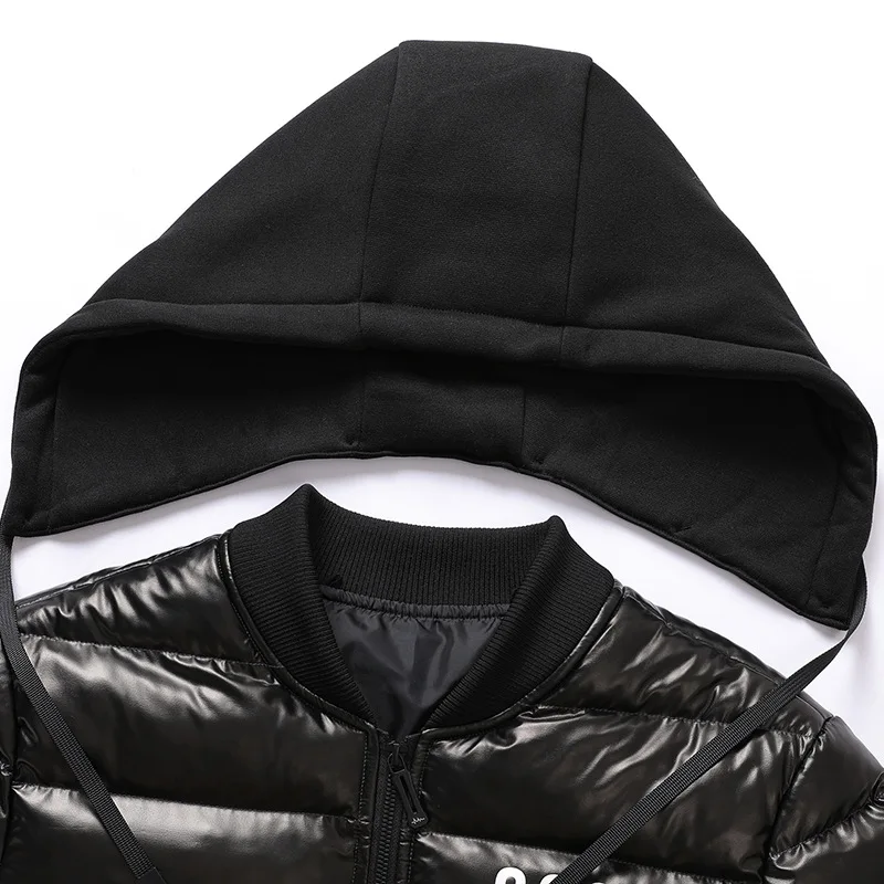 Men's Fashion Gradient Color Detachable Hooded Padded Jacket Youth Tide Brand Ins Baseball Uniform Jacke Winter Coat Men