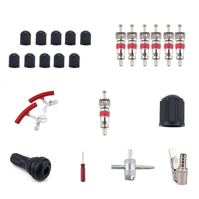 

31-Piece Tire Repair Tool Kit with Red Protective Cover Suitable for Cars and Motorcycles