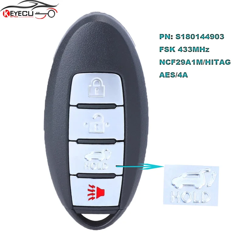 

KEYECU S180144903 Keyless Go Smart Remote Key 4 Button FSK 434MHZ NCF29A1M HITAG AES 4A Chip Fob for Nissan