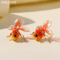 xialuoke fashion resin stereoscopic anchovies earring pendant cute romantic elegant lovely goldfish dangle earrings for women