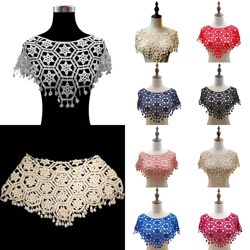 Вязанный кружевной воротник выдолбленная Шея куртка без бретелек Цветок шаль