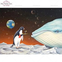 5d diy diamond painting animal penguin service whale on planet diamond embroidery cross stitch earth cartoon handmade decoration