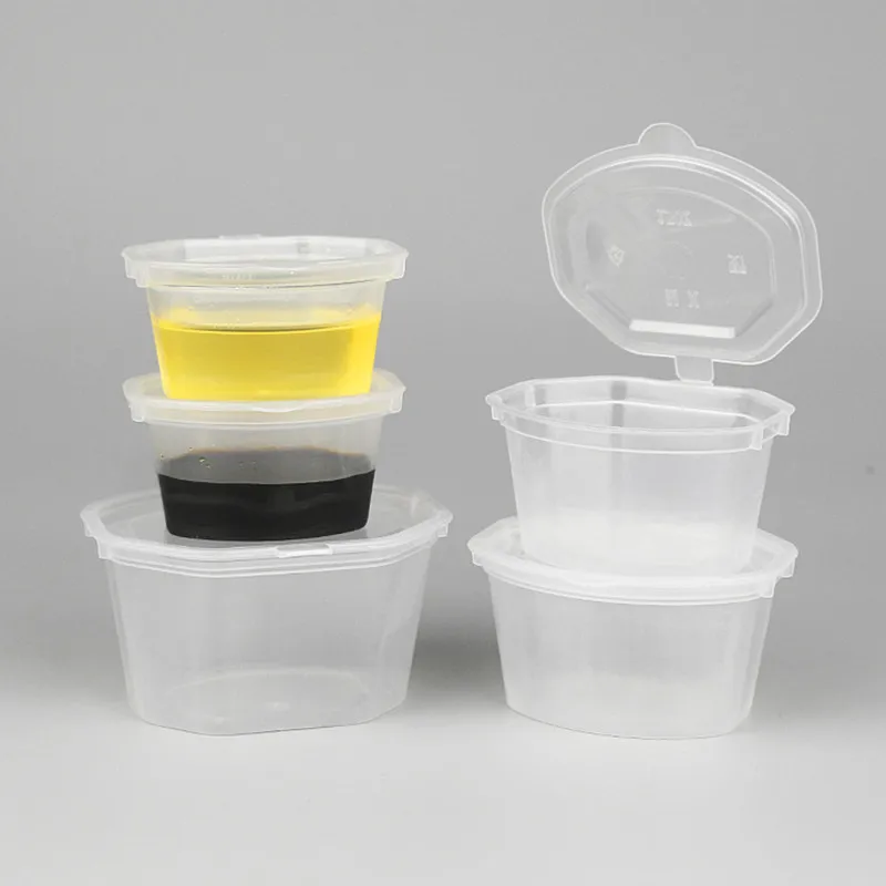 

100pcs Disposable Sauce Pudding Dessert Packaging Cup With Cover Varies Size Transparent Salad Ketchup Plastic Cup With Lid
