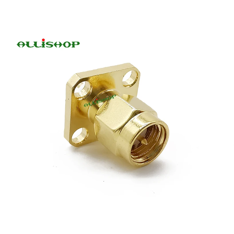 Штекер SMA с 4 отверстиями панельный разъем RF коаксиальный адаптер золотого цвета