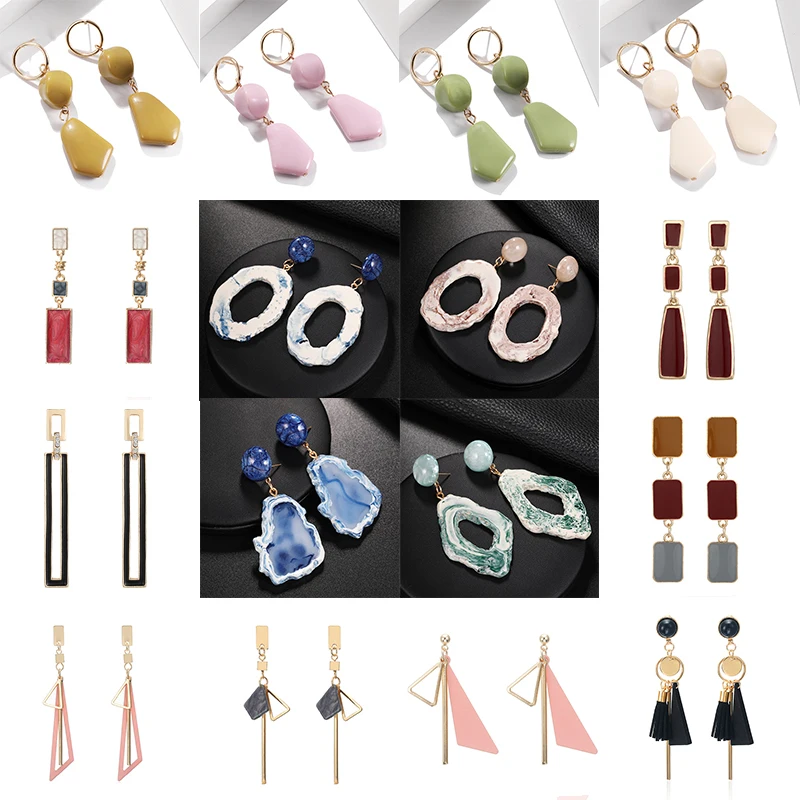 Женские длинные серьги с кристаллами корейские мраморной окраски натуральными