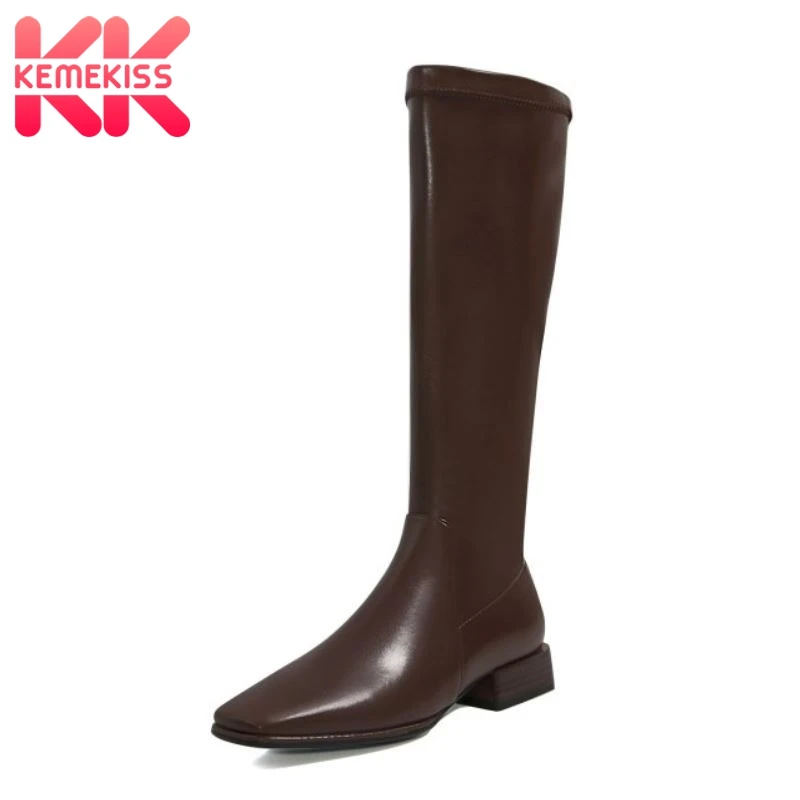 

KemeKiss Women Long Boots Square Toe Zipper Women Winter Knee High Boots Fashion Women Shoes Party Footwear Size 31-43