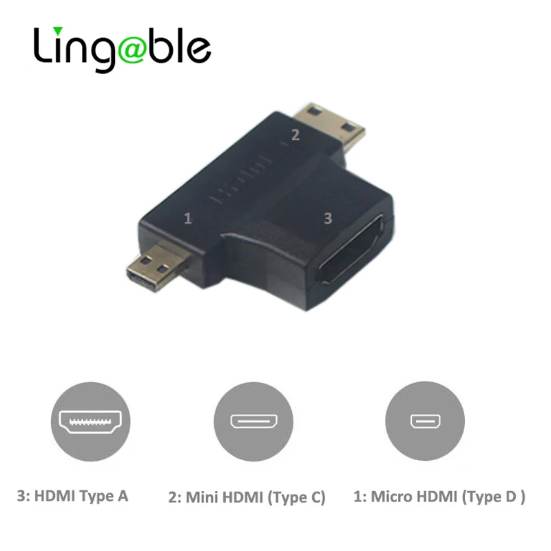 Переходник Lingable HDMI 3 в 1 комбинированный разъем преобразователь с Micro на Mini HDMI| |