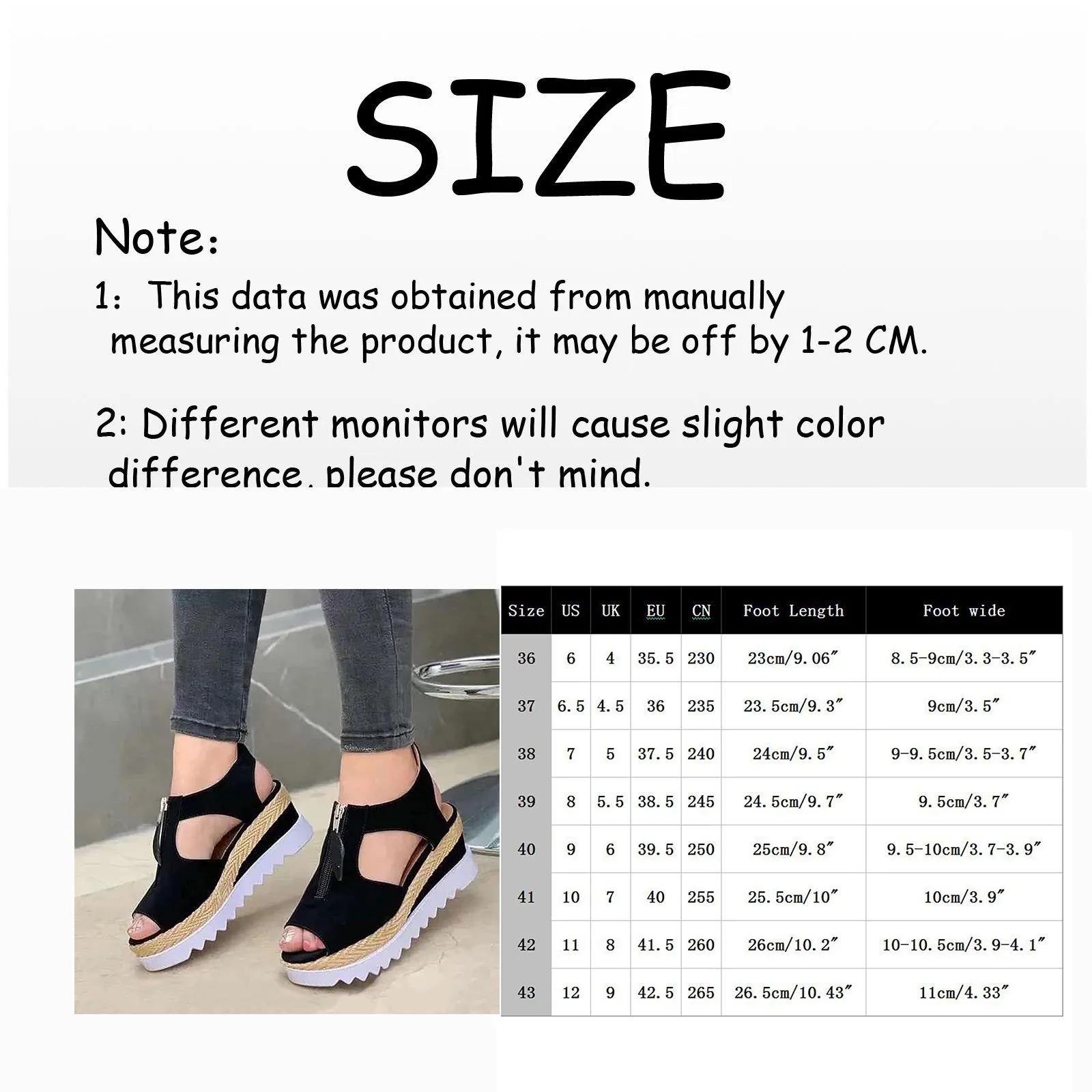 

Wedge Heel Women's High-heeled Fashion Large Size Casual Platform Flip Flops Zippered Wedge Sandals 2021