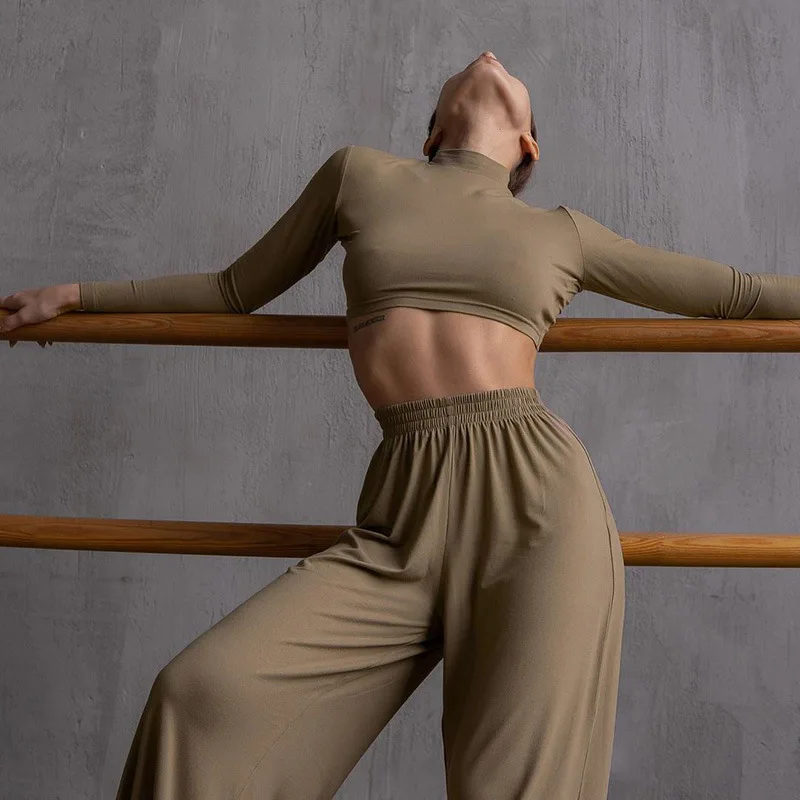 

Casual Solid Sportswear Fitness Tracksuit Women Sexy O Neck Long Sleeve Crop Top + Wide Leg Pants Slim Two Piece Set Outfits