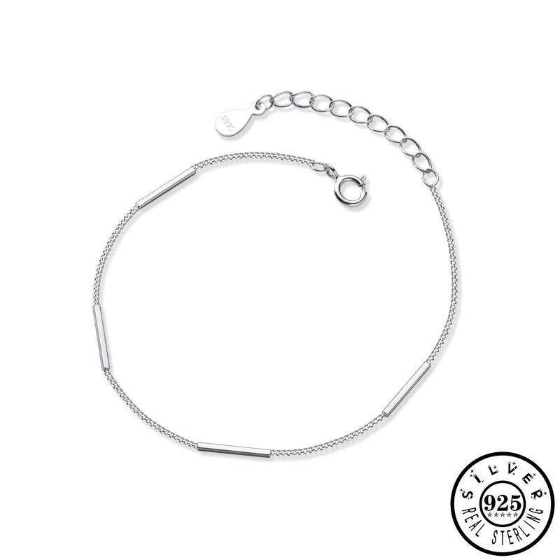 

100% 925 Sterling Silver Bracelet Trendy Geometric Rectangle Shape Hand Charm Party Bracelets Minimalist Jewelry for Women