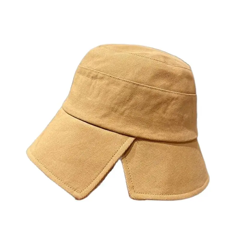 Japanese Pure Color Side Opening Bucket Hats Spring Summer Brand Wide Brim Cotton Hat For Women Fashion Flat Top Cap Folding