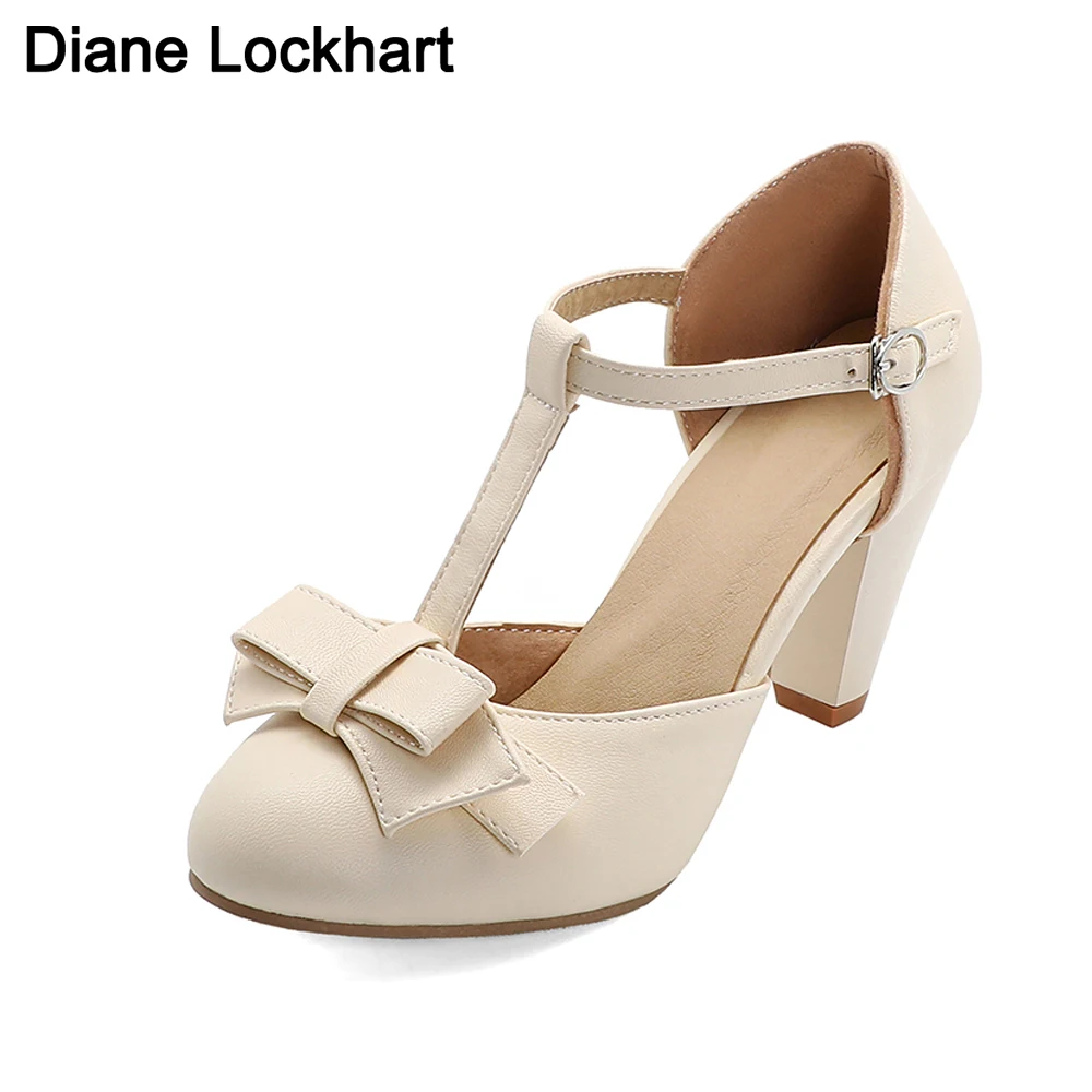 

2022 New T-Strap Buckle Strap Solid Mary Janes Platform Women Shoes Woman Casual Spring Autumn Bowknot Pumps Large Size 34-46