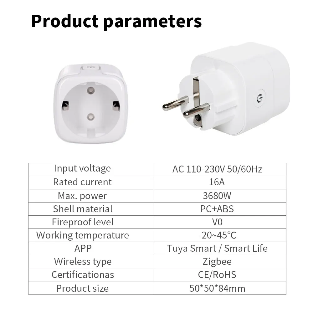 Smart Plug Zigbee розетка ЕС 16A Мощность монитор Функция времени Tuya приложения SmartLife