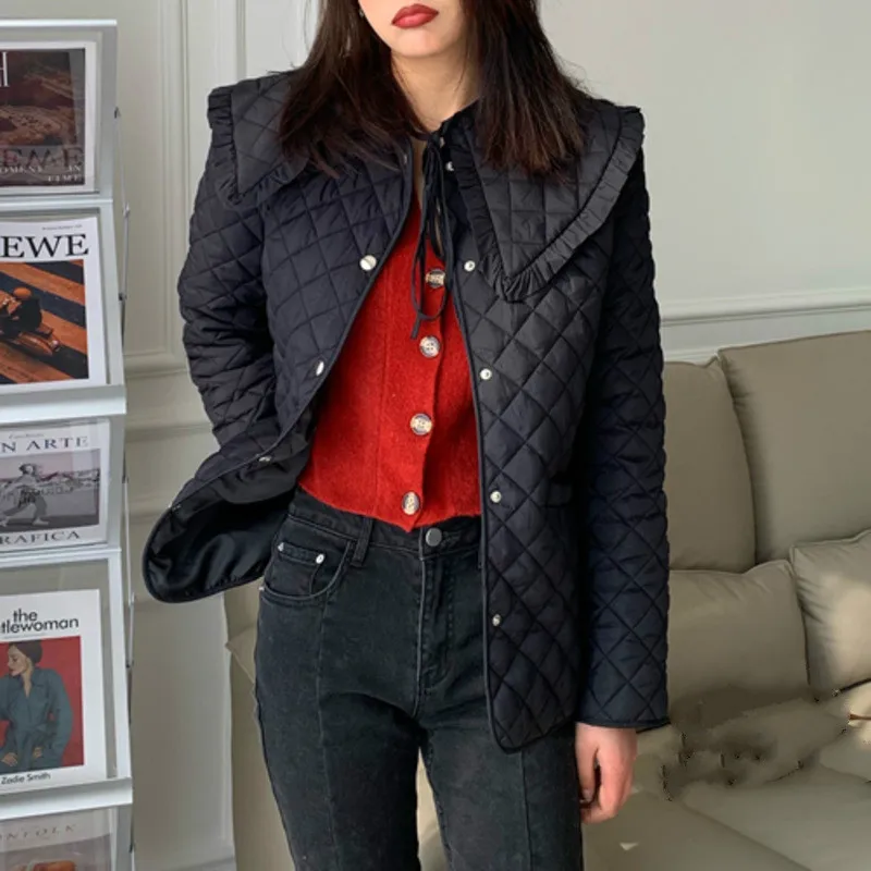 

FAKUNTN Autumn Winter New Arrivals Doll Collar Front Short Back Long Cotton Clothes Slim Warm Cotton Padded Clothes Jacket