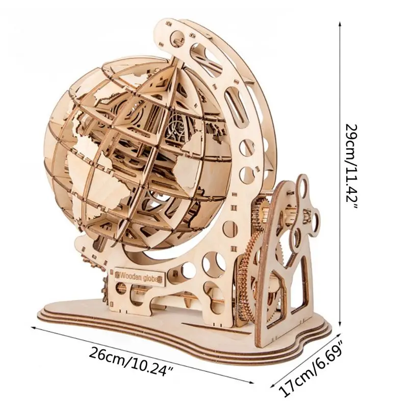 

3D Wooden Globe Puzzle DIY Mechanical Drive Model Transmission Gear Rotate Assembling Home Decoration Toys