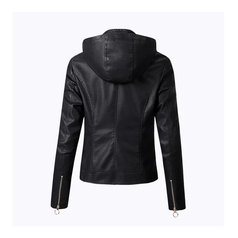 

2021 Winter PU Leather Jacket Women Velvet Keep Warm Motorcycle Jacket Hooded Collar Windbreaker Leather Coat Female
