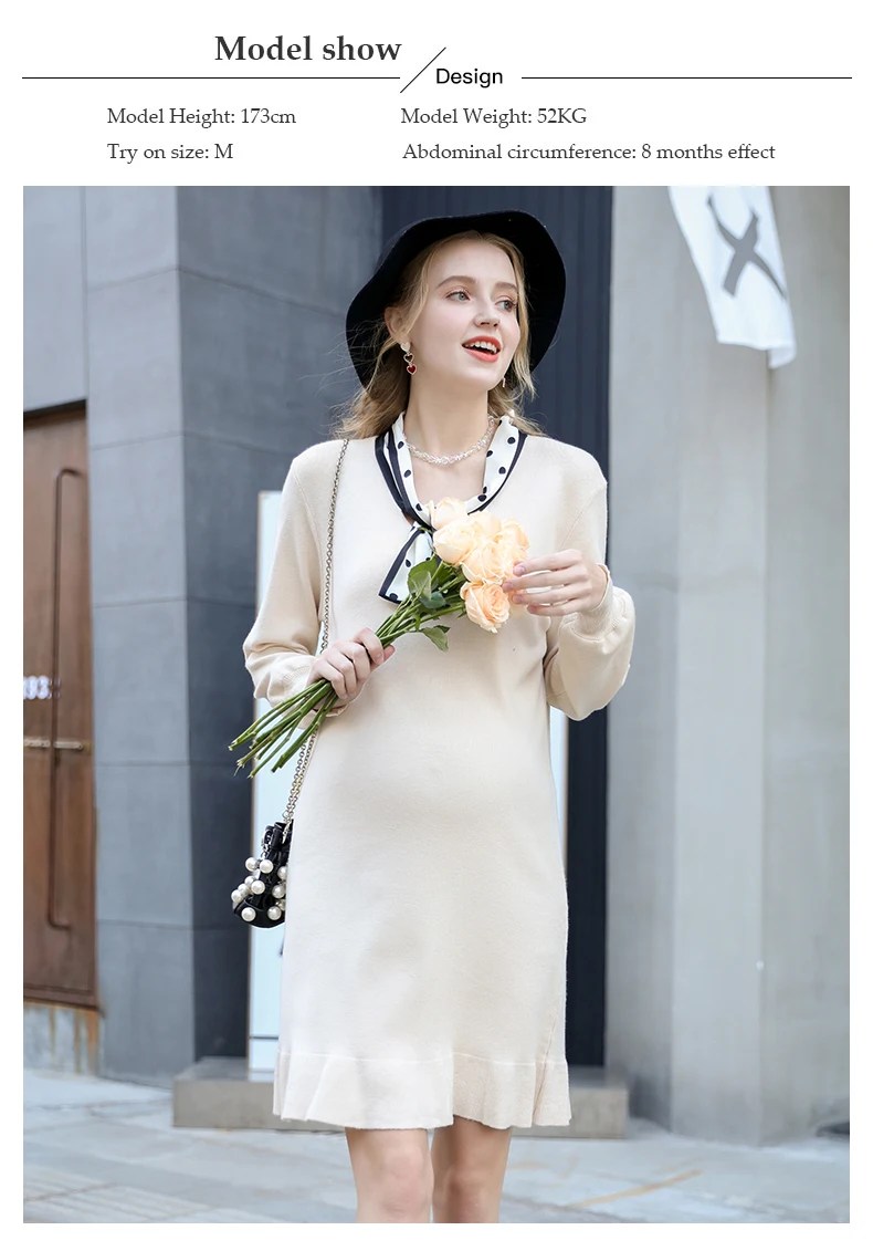 Maternity Dress Pregnancy Knit Dress Pregnancy Shirt Pregnant Women Autumn and Winter Skirt