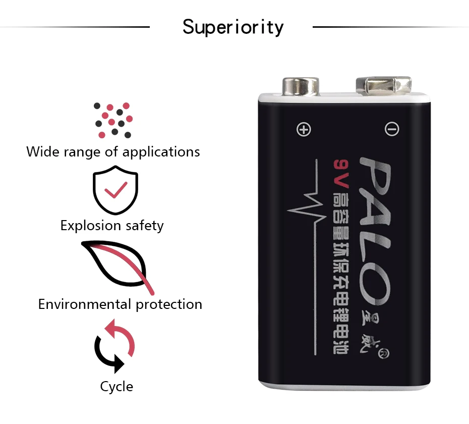 PALO 6 шт. батарея 6F22X 6LR61 6F22 006p 6 шт. Li-Ion 9 в 600 мАч аккумуляторные батареи для радио, камеры, игрушек и т. Д