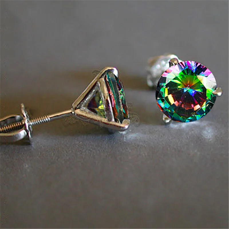 Женские серьги гвоздики 6 мм с круглыми камнями серебристые свадебные украшения