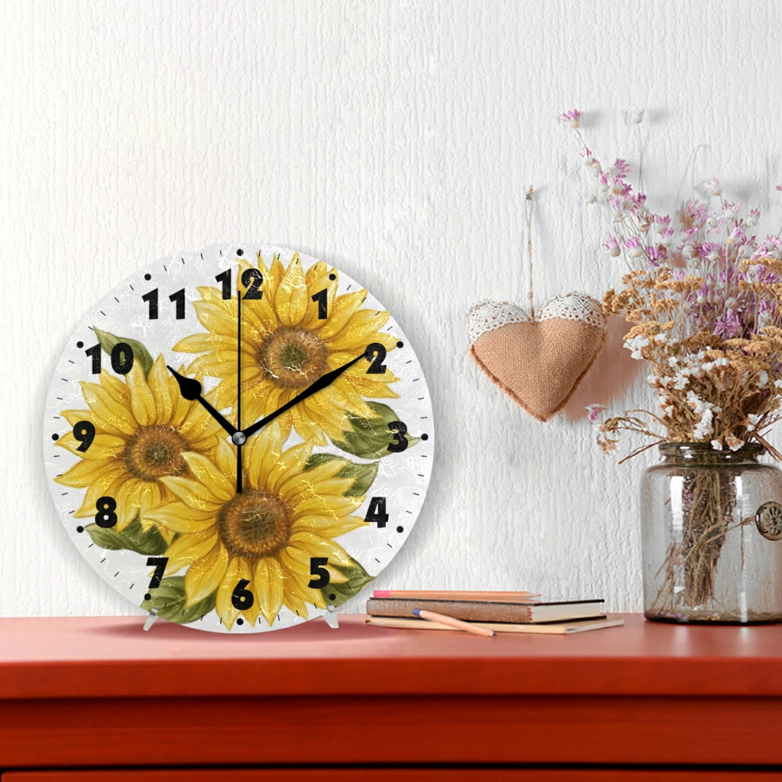 Часы настенные с тихим подсолнухом круглые бесшумные настольные украшения на
