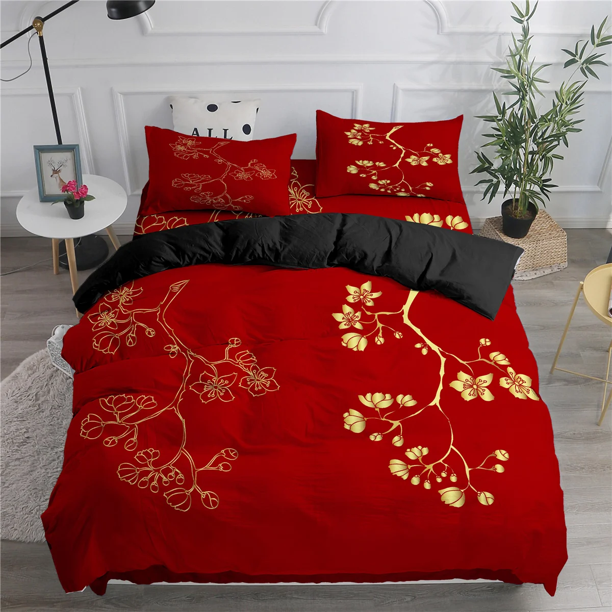 

Plumblossom printed Bedding Set Soft Home Textiles Customizable 3pcs Bedroom With Pillowcase Duvet Cover Single Twin Full Size