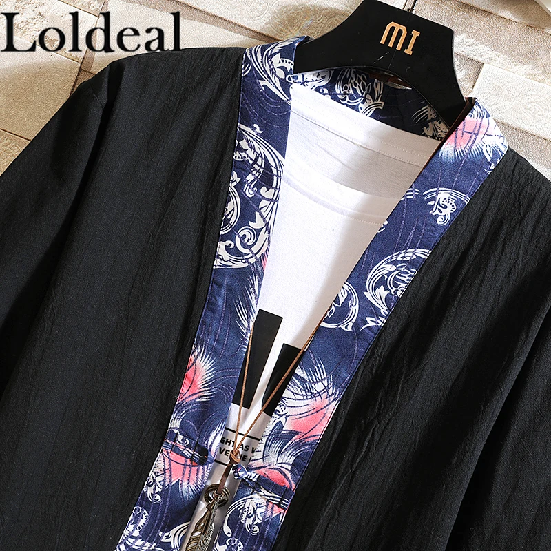 

Loldeal Chinese Style Short-sleeved Shirt Men Slim Stitching Cotton Casual