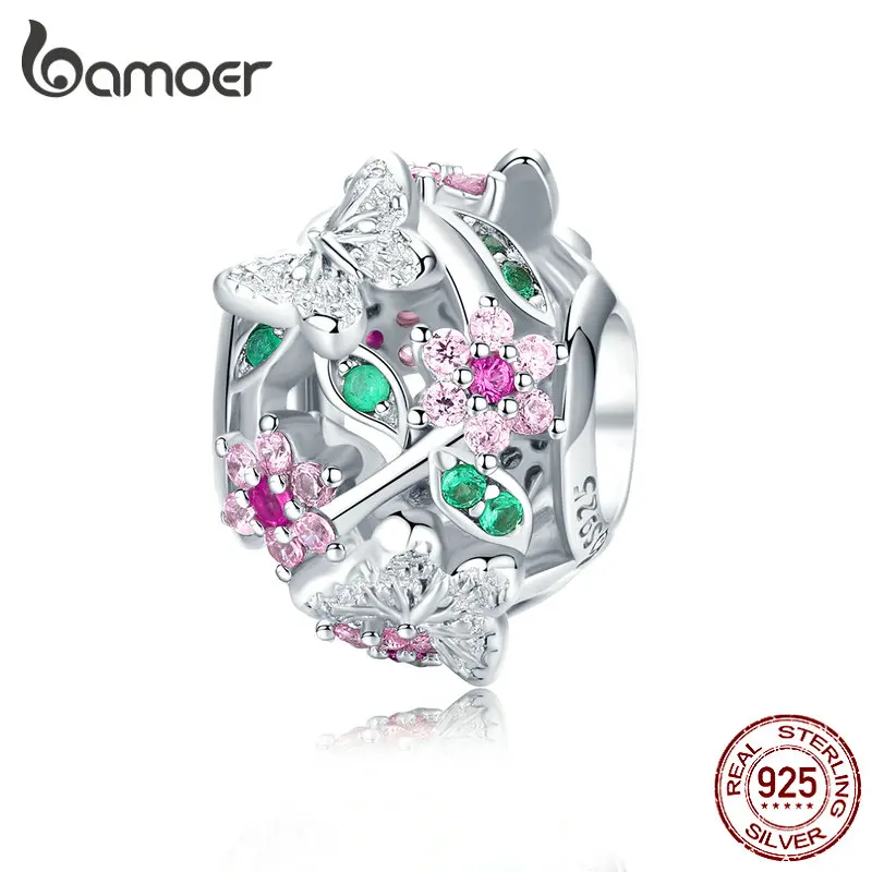 

bamoer Openwork Flower Charm fit Original Snake Bracelets 925 Sterling Silver Butterfly and Flower Beads DIY Jewelry BSC116