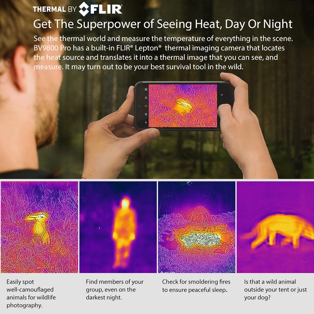 Черный вид BV9800 Pro Глобальный первый термовизионный смартфон 48МП камера Helio P70 6ГБ + 128ГБ 6580мАч прочный телефон.