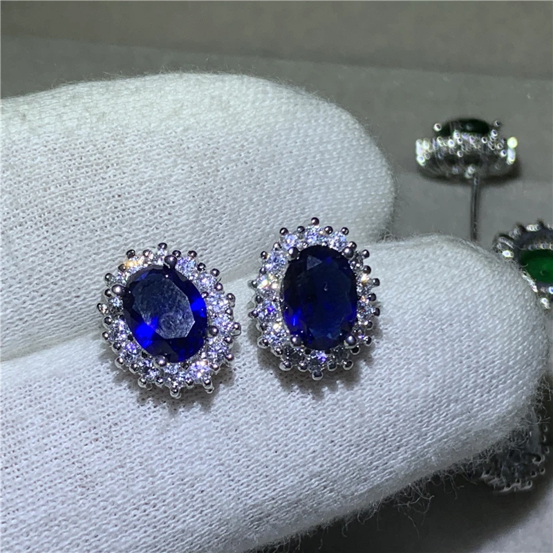 Реальные 925 стерлингового серебра принцесса Диана серьги гвоздики с овальной