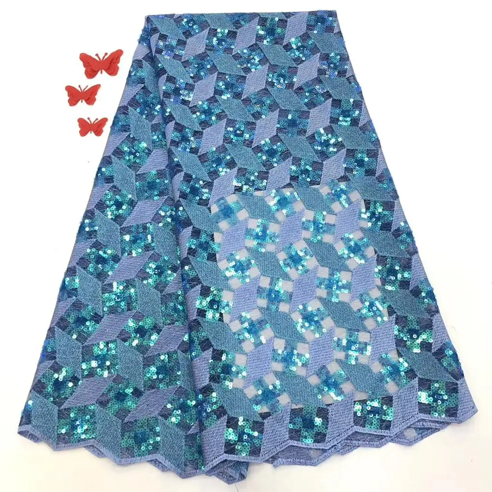 

Nigerian Laces Fabrics High Quality sequins Tulle African Laces Fabrics For Wedding dress JIANO021