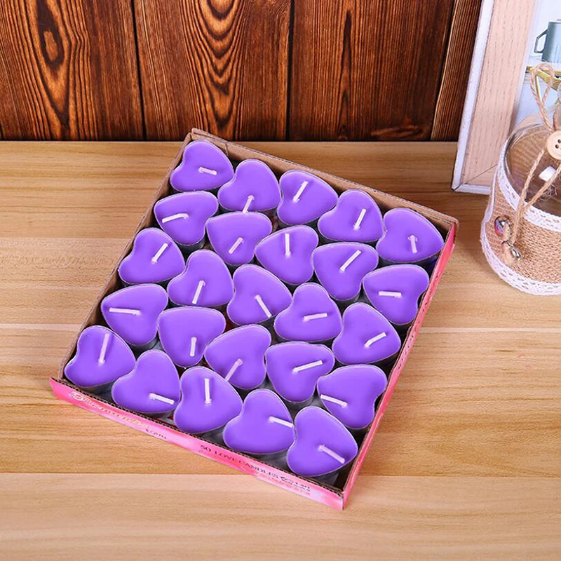 

50Pcs Love Heart Shaped Tea Light Candles Smokeless Candles Romantic Decorative