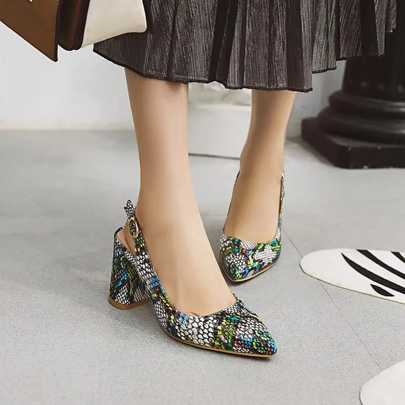 

MORAZORA Big size 34-46 New slingback pumps women shoes pointed toe snake printed square high heels party wedding shoes female