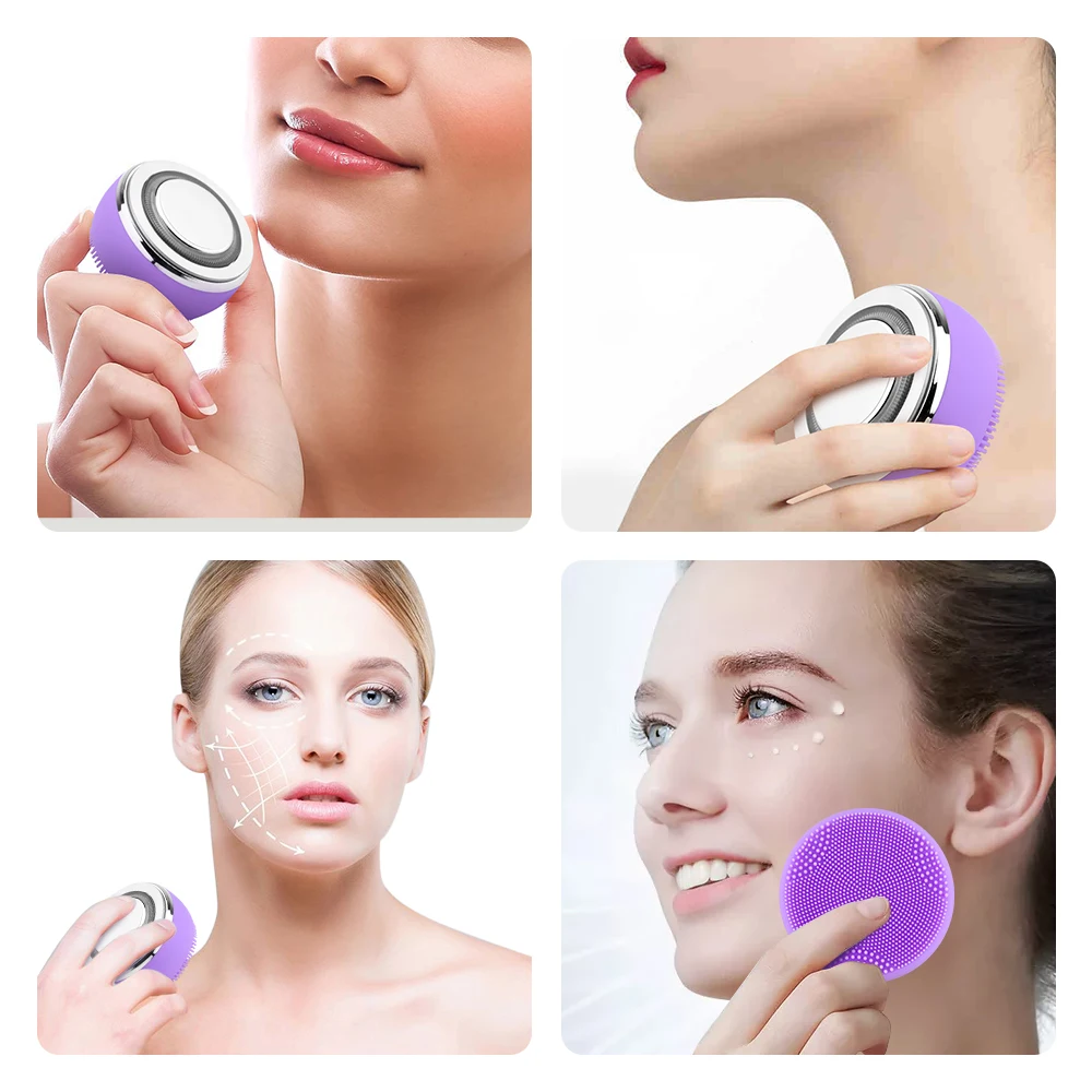 

2 In 1 EMS LED Light Therapy Silicone Heating Face Cleanser Massage Facial Cleaning Brush Skin Scrubber Washing Brush Skin Care