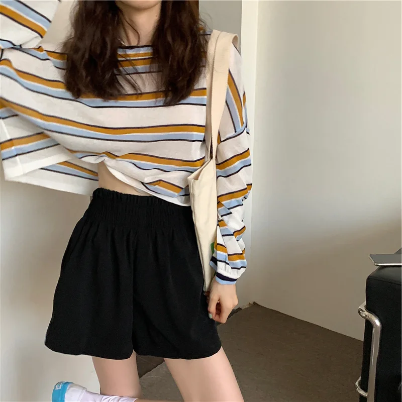

Contrast Color Striped Long-Sleeved T-shirt for Women 2021autumn