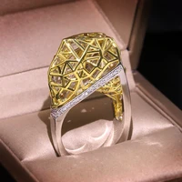 exaggerated geometric ladies engagement ring fashion jewelry gold and silver colored geometric hollow big ring party boy jewelry