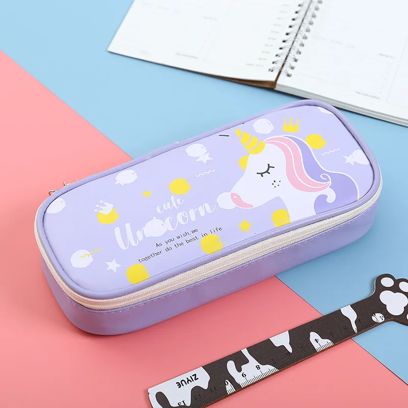 unicorn Кожаная сумка-карандаш с рисунком дораэмона Тоторо, большая вместительность, милый школьный чехол на молнии для девочек, офисные школьные принадлежности - Цвет: unicorn