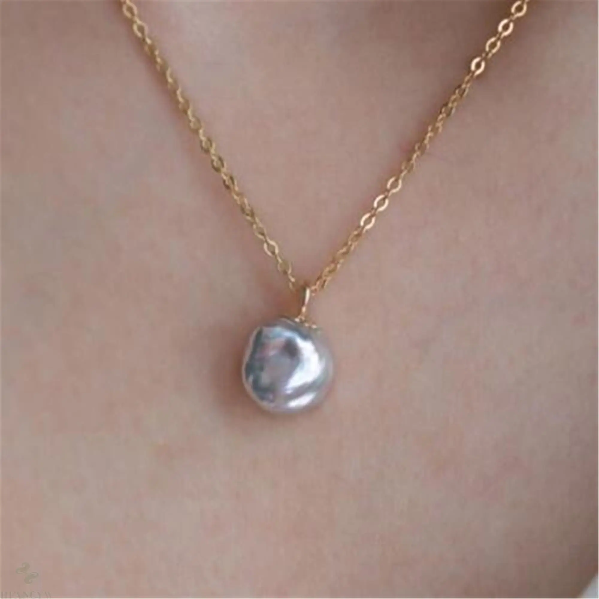 

11-13mm Cultured Grey Baroque Pearl Pendant Necklace 18 inches Chain Classic Real Cultured Chic Wedding Aurora Jewelry Diy