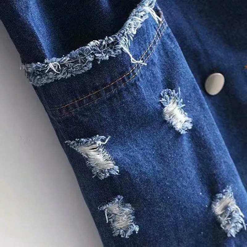 Женская свободная рваная джинсовая мешковатая двубортная верхняя одежда с