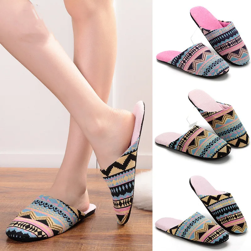 

New Arrival Winter Women Comfortable Anti-slip Slippers Warm Plush House Shoes Indoor Fashion Print Anti-slip Warm Bedroom Flats