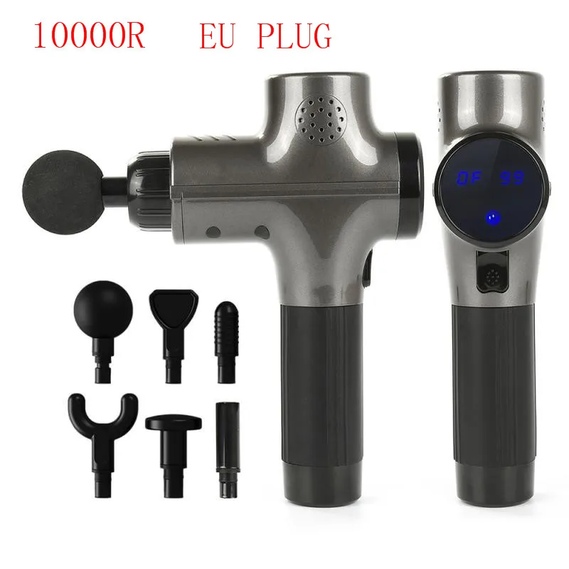 EU PLUG 10000R 10000/9000 об/мин Электрический мышечный Массажер терапия фасции массажный пистолет тканевый массажный пистолет облегчение боли в мышцах после тренировки - Цвет: EU PLUG 10000R
